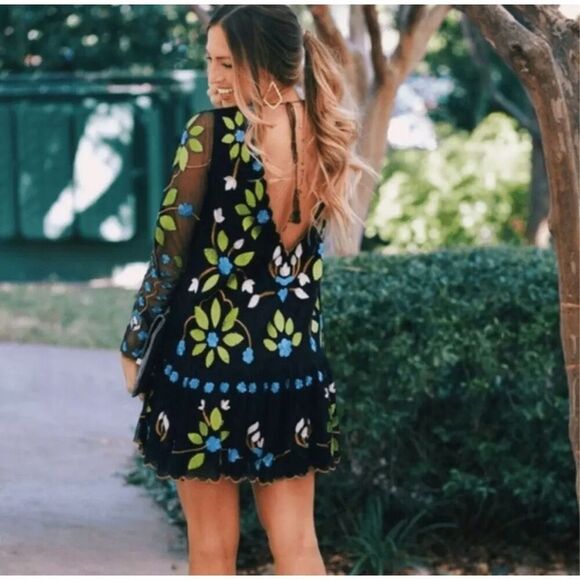 Free People Hearts Are Wild Embroidered Mini Dress Black Multi Size XS - Picture 11 of 12